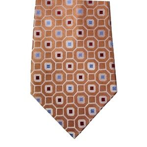 Jones New York‎ Necktie Men's Size Standard 58" Peach Orange 100% Silk Geometric